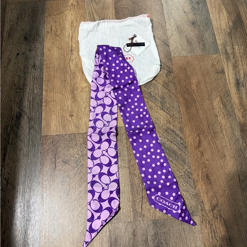 Coach Reversible Purple Scarf - Twilly 100% Silk